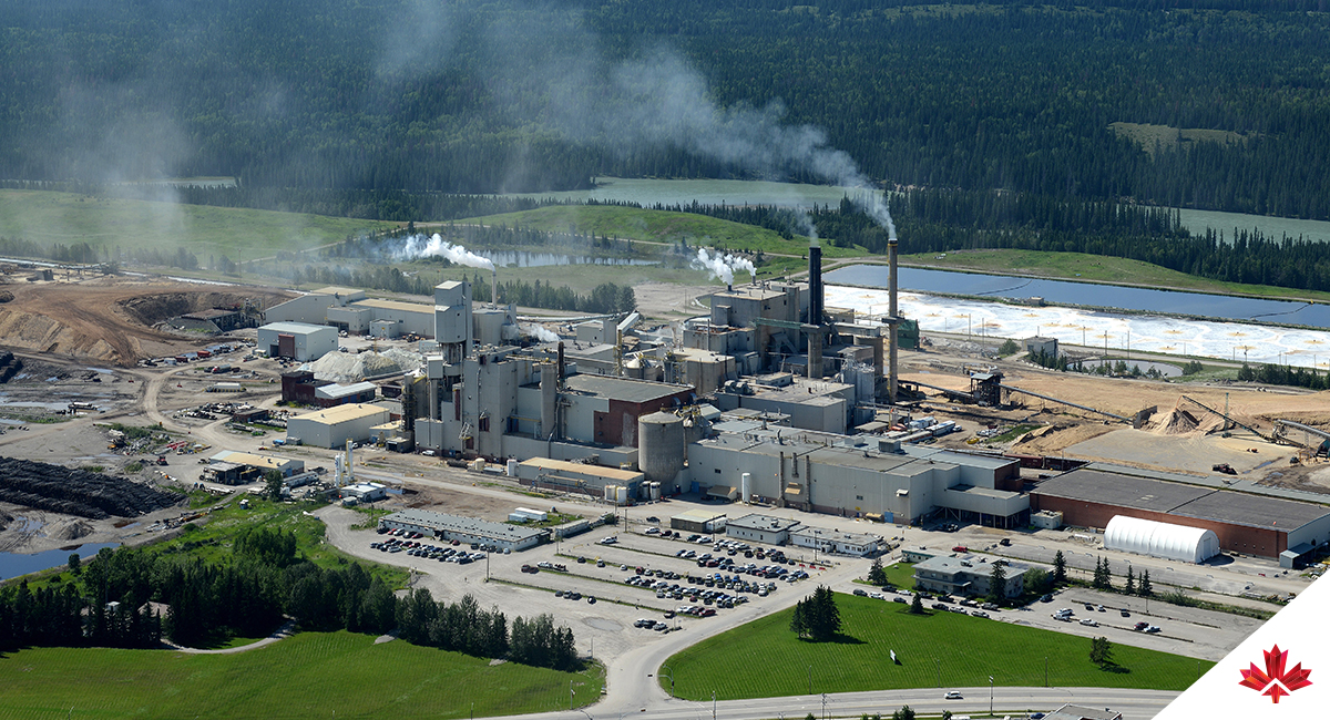 Aerial view of the Hinton Pulp Mill in Hinton, Alberta 