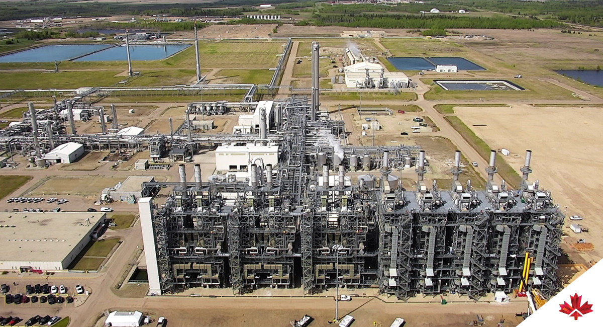 Aerial view of the Dow net-zero carbon emissions integrated ethylene cracker and derivatives site in Fort Saskatchewan