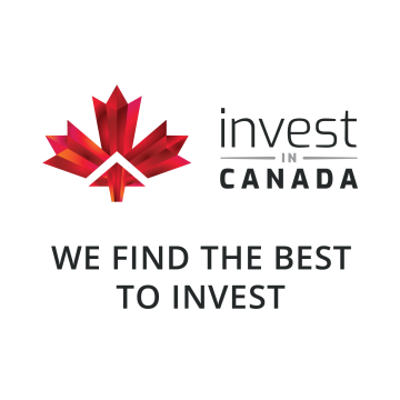 A red maple leaf sits to the left of the organization name, "Invest in Canada". Beneath it sits the tagline, "Finding the Best to Invest".