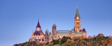 View of downtown Ottawa and Parliament Hill.